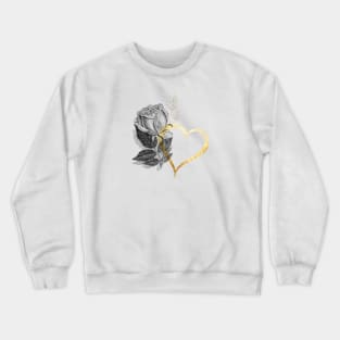 Black Rose Flower with Gold Heart Crewneck Sweatshirt